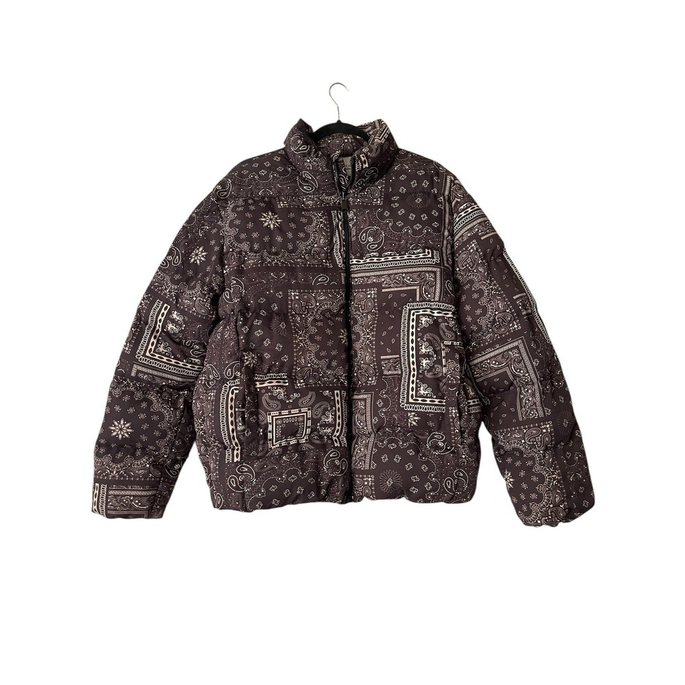 Maison Article Jacket Men LargeBrownPaisley Full Zip‎ Patchwork Puffer Gorpcore